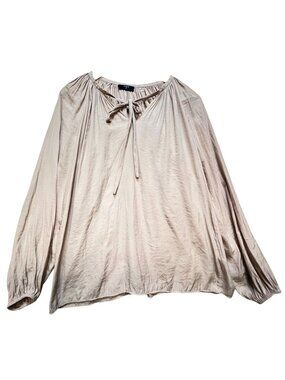 T Tahari Womens Balloon Sleeve Split Neck Blouse Medium Pink Peasant Top Casual